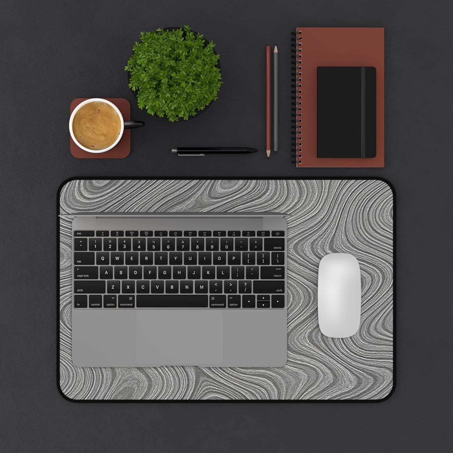 Brushed Metal Texture Desk Mat - Extended Mouse Pad & Desk Pad, Neoprene Surface, Non-Slip Rubber Base, Stitched Edges, Desk Protector for Keyboard & Mouse, Sizes 12x18/12x22/16x32 (Damascus, 12x18)