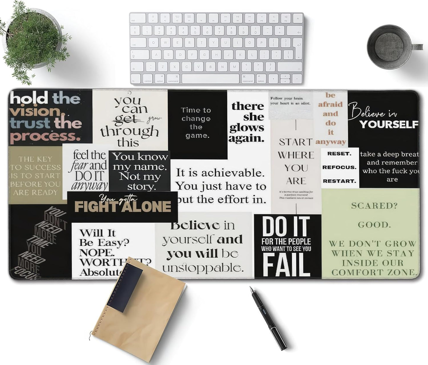 Inspirational Quotes Large Mouse Pad, Cool Gaming Desk Mat, XXL Keyboard Desk Pad Mat for Desktop, 35.4"x15.7" Non-Slip Base Big Mousepad with Stitched Edges