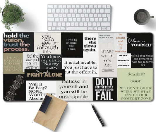 Inspirational Quotes Large Mouse Pad, Cool Gaming Desk Mat, XXL Keyboard Desk Pad Mat for Desktop, 35.4"x15.7" Non-Slip Base Big Mousepad with Stitched Edges