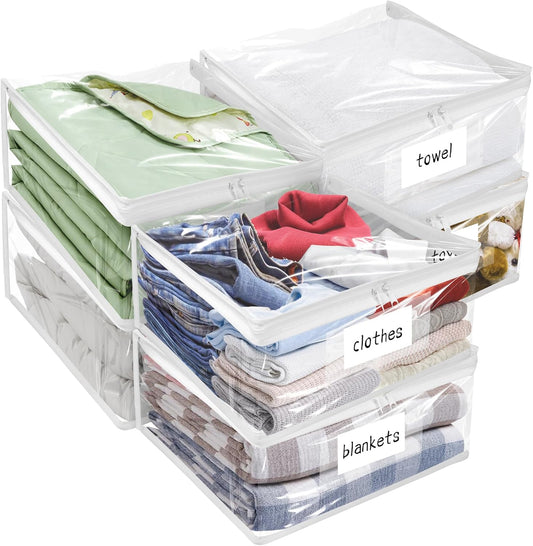 Plastic Storage Bags with Easy-Glide Zipper, Pack of 6, Durable Clear Vinyl Zippered Storage Bags for Clothes Sweaters Comforters Blankets Sheets Bedding (23.6 x 16.9 x 13.8 Inch)