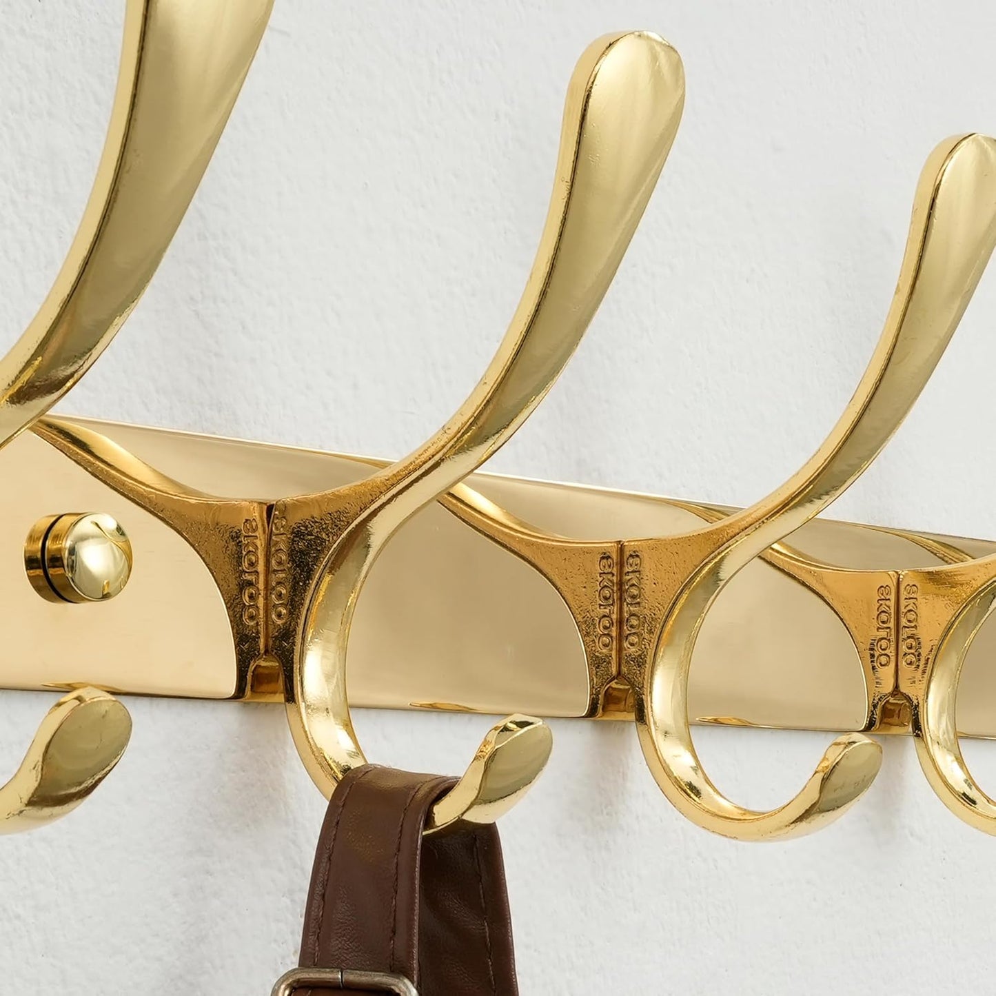 SKOLOO Coat Rack Wall Mounted - 10 Hooks, Pack of 2, Heavy Duty, Stainless Steel, Metal Wall Hangers, Sturdy Coat Hooks for Hanging Coats, Jacket, Clothes, Hat, Bright Gold