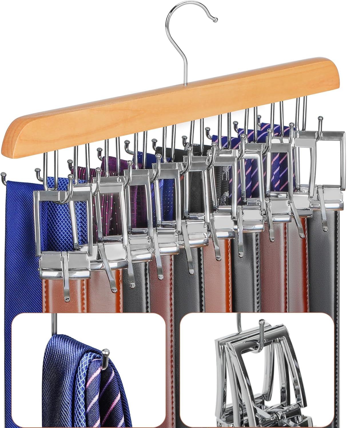 TOPIA HANGER 20 Hooks Belt Tie Hanger Space Saving for Closet, 2 IN 1 Belt Ties Racks Max 30 Belts with 30 Ties Capacity, Curved with Flat Hooks for Belts,Ties,Bras,Closet Organizers and Storage CT69N