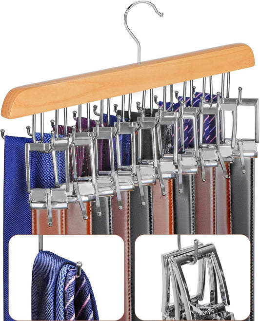 TOPIA HANGER 20 Hooks Belt Tie Hanger Space Saving for Closet, 2 IN 1 Belt Ties Racks Max 30 Belts with 30 Ties Capacity, Curved with Flat Hooks for Belts,Ties,Bras,Closet Organizers and Storage CT69N