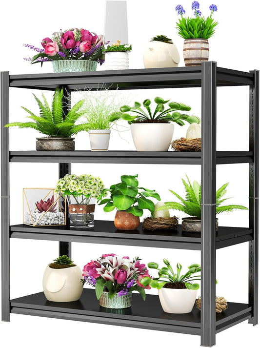 Storage Shelves, Garage Metal Shelving Unit, Adjustable, Double-Layer Column with Reinforced Ribs, Heavy-Duty, Capable of Bearing 600-3600 lbs (Black, 24 * 14 * 47, 4-Tier)