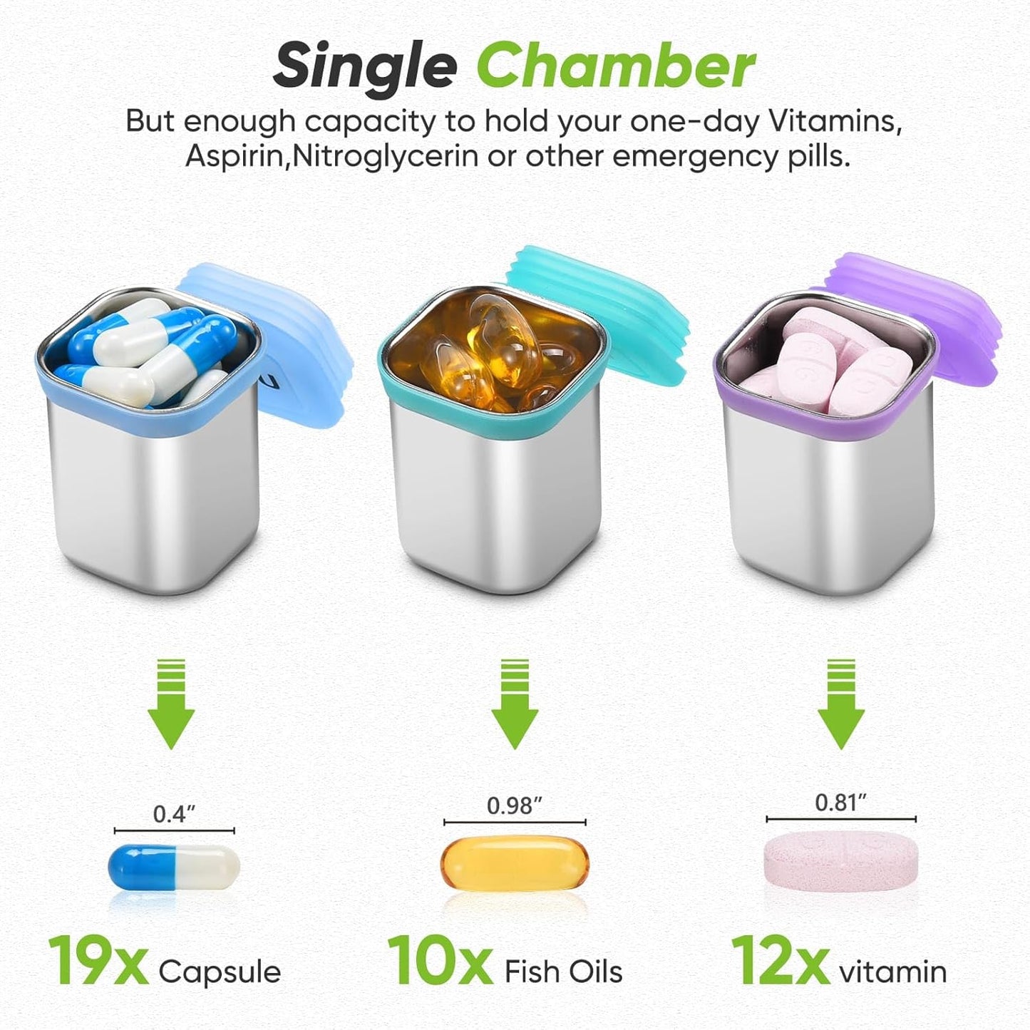 Square Metal Pill Case 7 Day, Stainless Steel Medicine Box Organizer for Travel, Waterproof Tablet Container, Portable Daliy Pill Holder for Vitamins Fish Oils