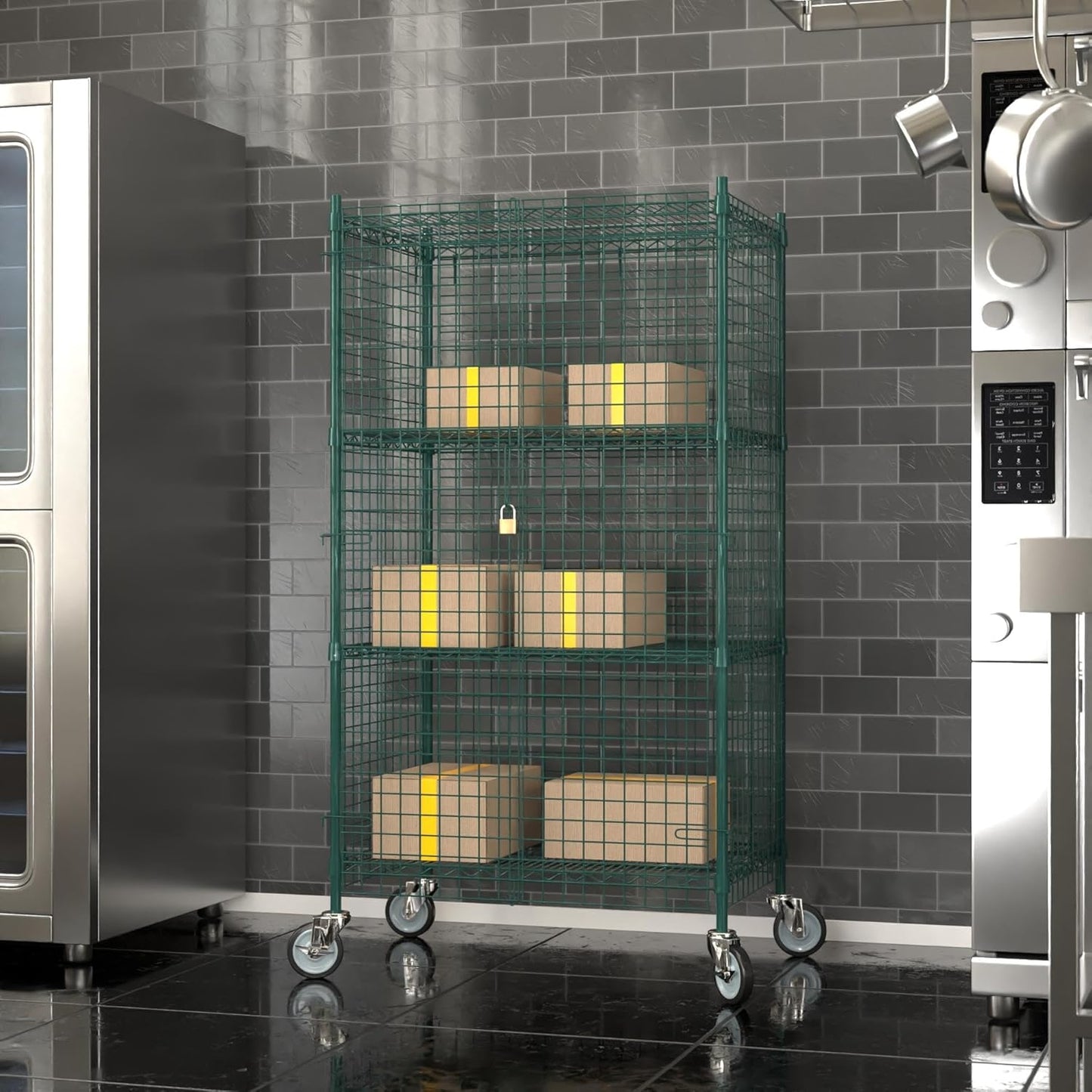 24"x36"x70" Metal Wire Green Security Heavy Duty Commercial NSF Certified Storage Unit | Mobile Wire Security Cage Kit