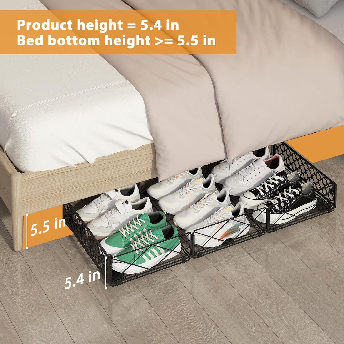 NADAMOO Large Under Bed Storage with Wheels, Low Profile Rolling Under Bed Storage Containers，Foldable Metal Under the Bed Organizer Bins for Bedroom，2 Packs
