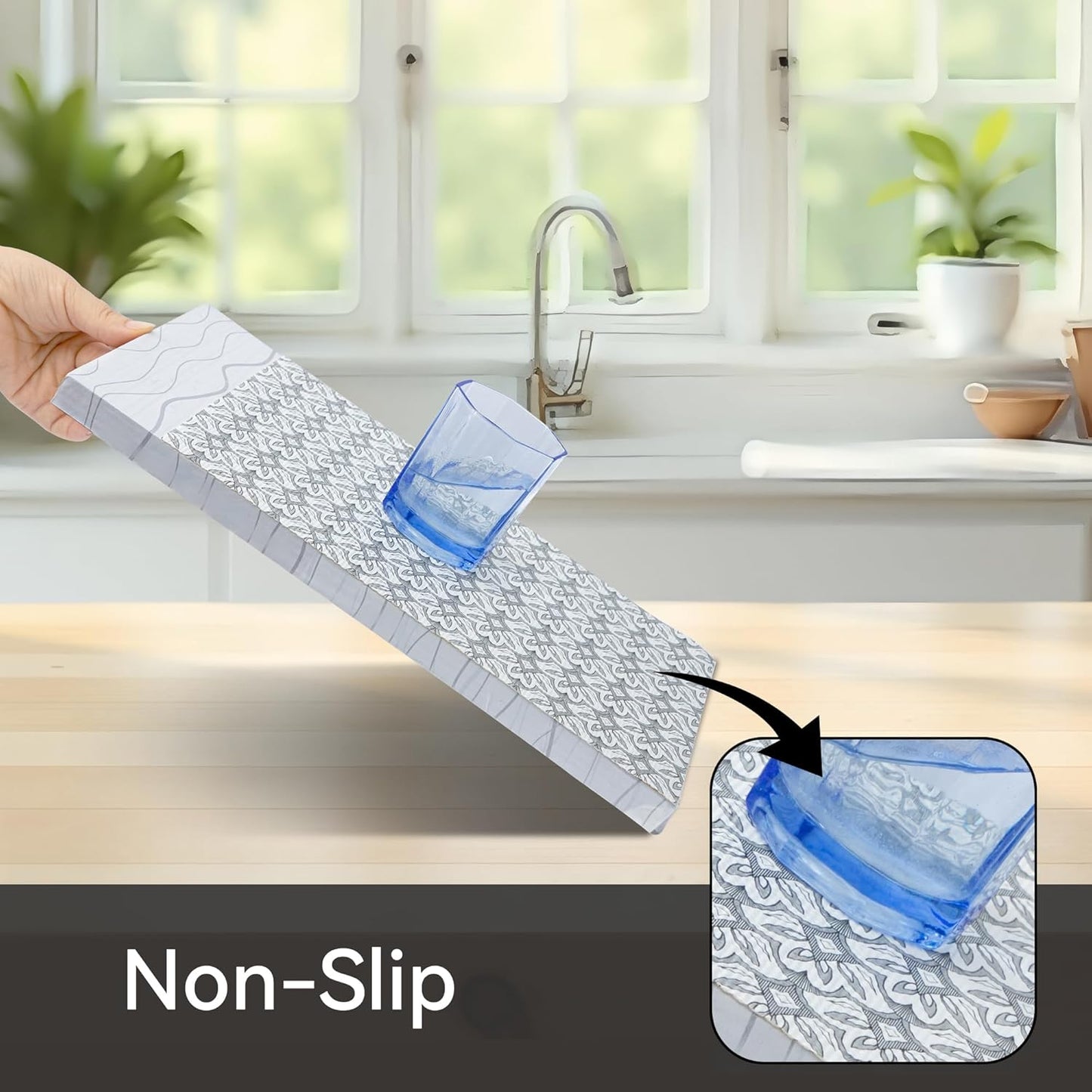 FIFTY FEET 12"x120" Non-Adhesive Shelf Liner for Kitchen Cabinets and Drawers, Washable Non-Slip PVC Cabinet Liner (Black Floral)(1 Roll)