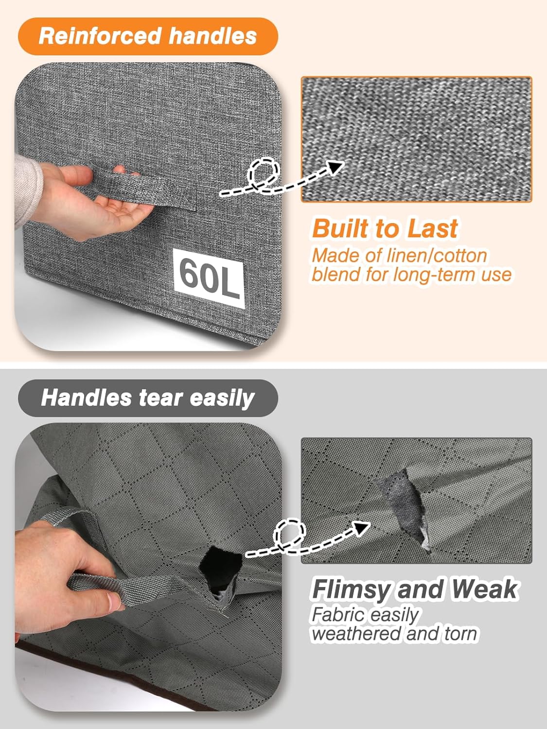 60L Blanket Storage, Comforter Storage Bag With Rigid Side & Bottom Support, Stackable Clothes Storage Bin For King Size Comforters Sweater Bedding Quilt Pillow Closet Organizer,21.7x14.2x11.8in,2Pcs