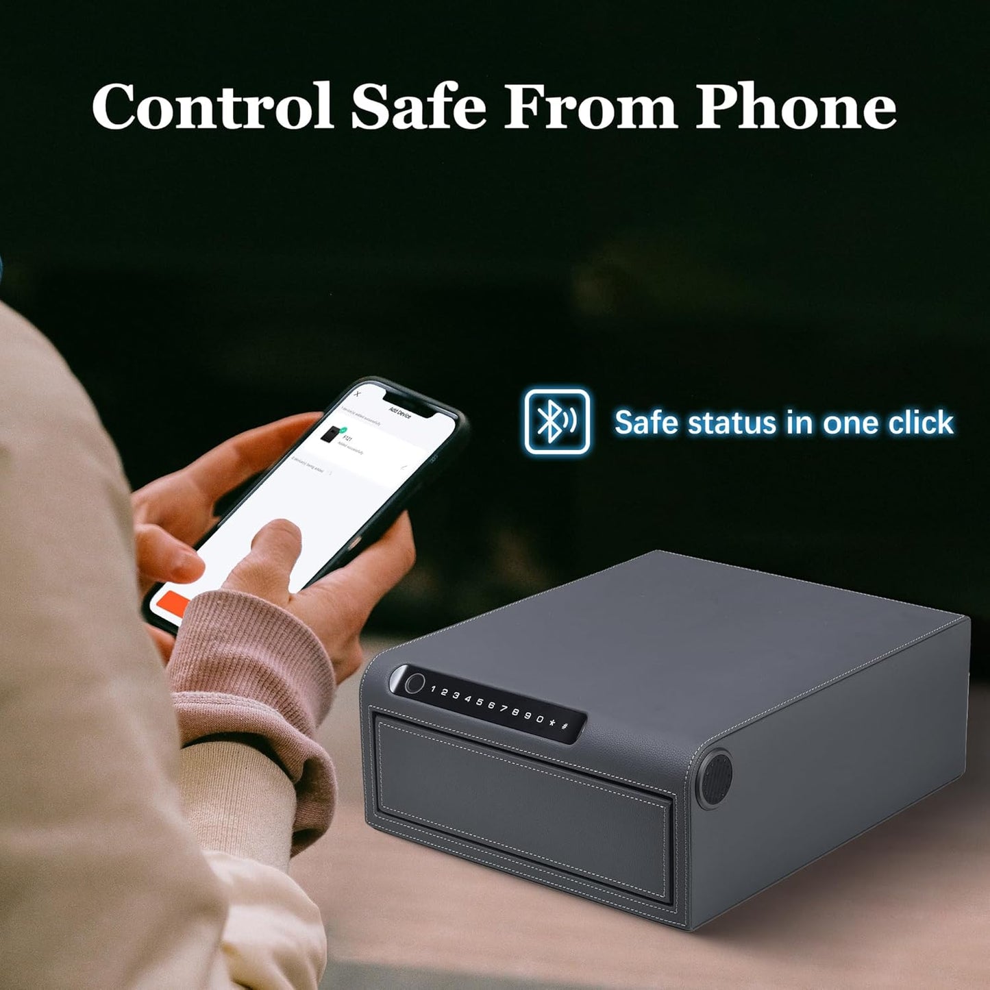 Jewelry Safe with Drawers，Biometric Fingerprint safe, Slide-Away Handgun Safe for Pistols, Leather Wrapped Jewelry Storage Safe, Digital Keypad & Quick-Access Drawer (Grey- 1 Drawer)