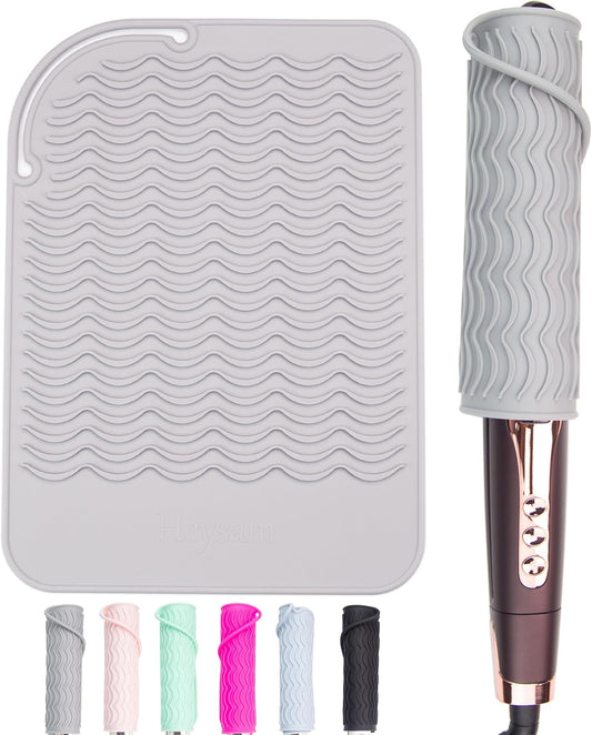 Heysam Professional Heat-Resistant Silicone Mat for Hair Styling Tools, Flat Iron Hair Straightener and Curling Iron in One, Easy to Use for Travel, 9.0 x 6.5 inches
