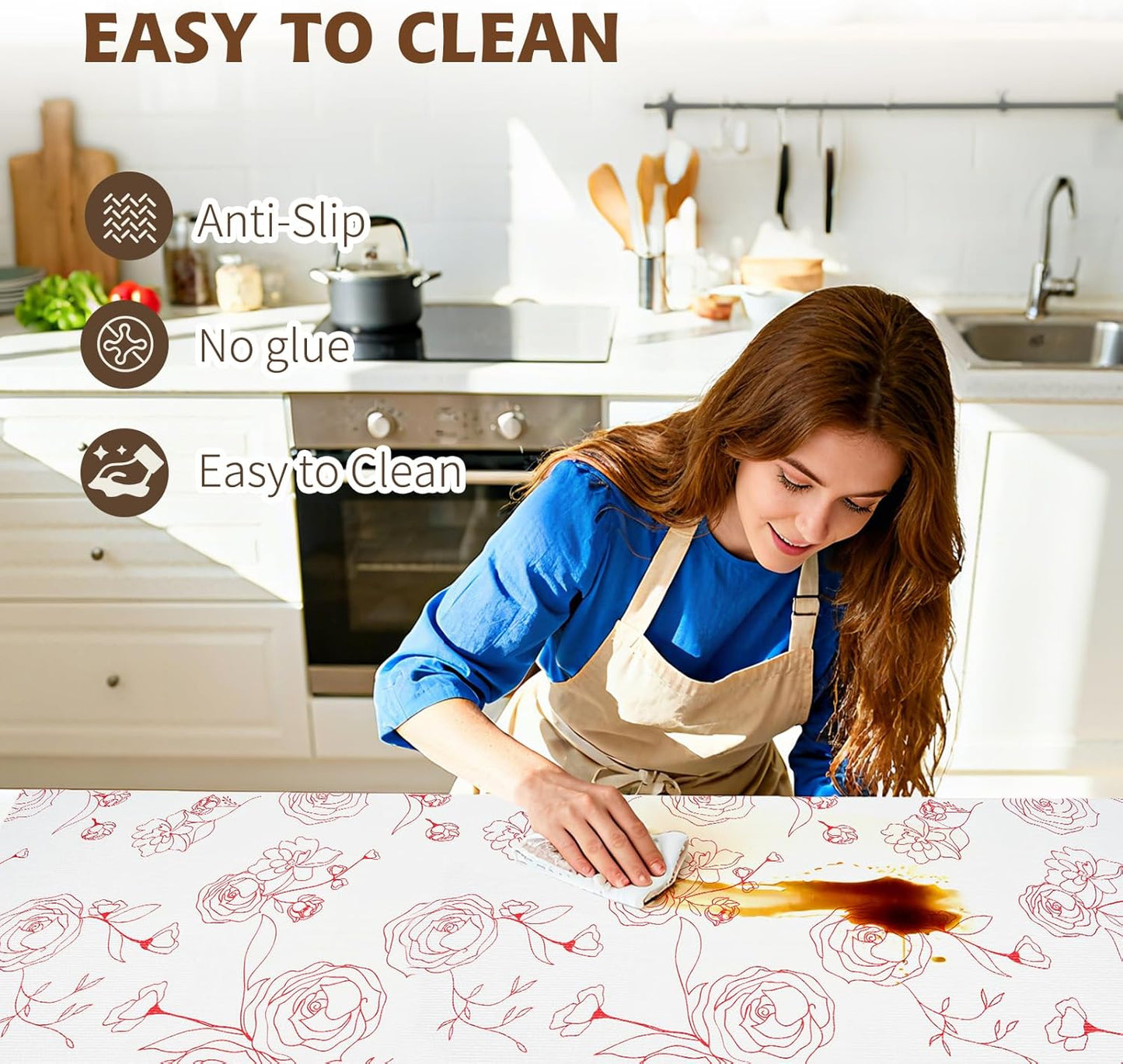 Shelf Liners for Kitchen Cabinets 12in x 20FT Non Adhesive Drawer Liner Red and White Floral Thickened Shelf Liner Paper Strong Non-Slip Easy to Clean for Tool Box with Knife and Tape Measure