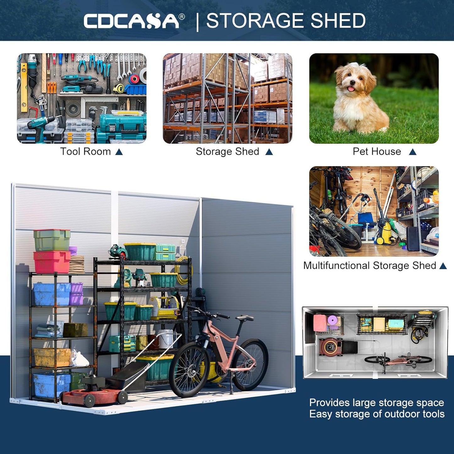 CDCASA 4x8 FT Resin Lean to Shed, Waterproof Outdoor Storage Shed with Floor & Lockable Door & Window, Outside Plastic Tool Shed for Backyard, Patio, Poolside, Lawn, Grey