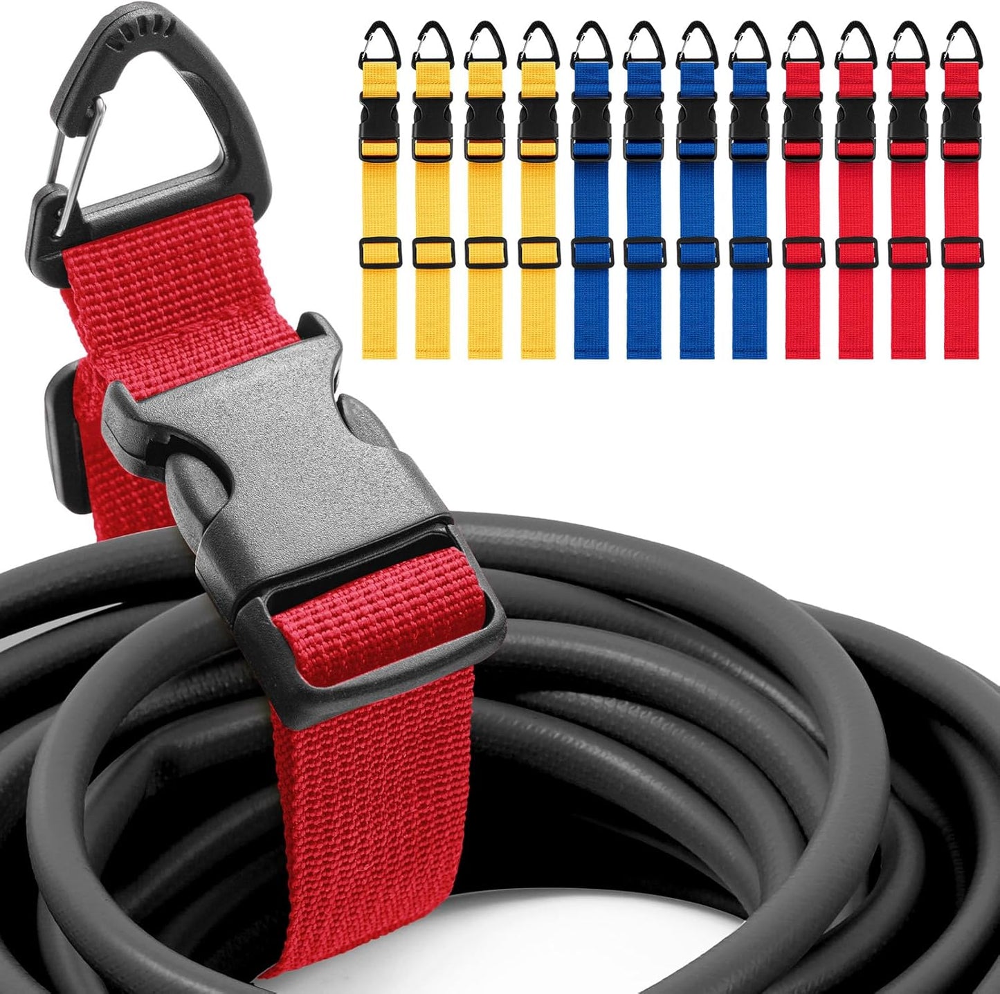 12 Pack 17 Inch Adjustable Extension Cord Holder Organizer with Triangle Clips for Garage Organization and Storage Heavy Duty Extension Cord Hanger for Men Workshop (Red& Blue& Yellow)