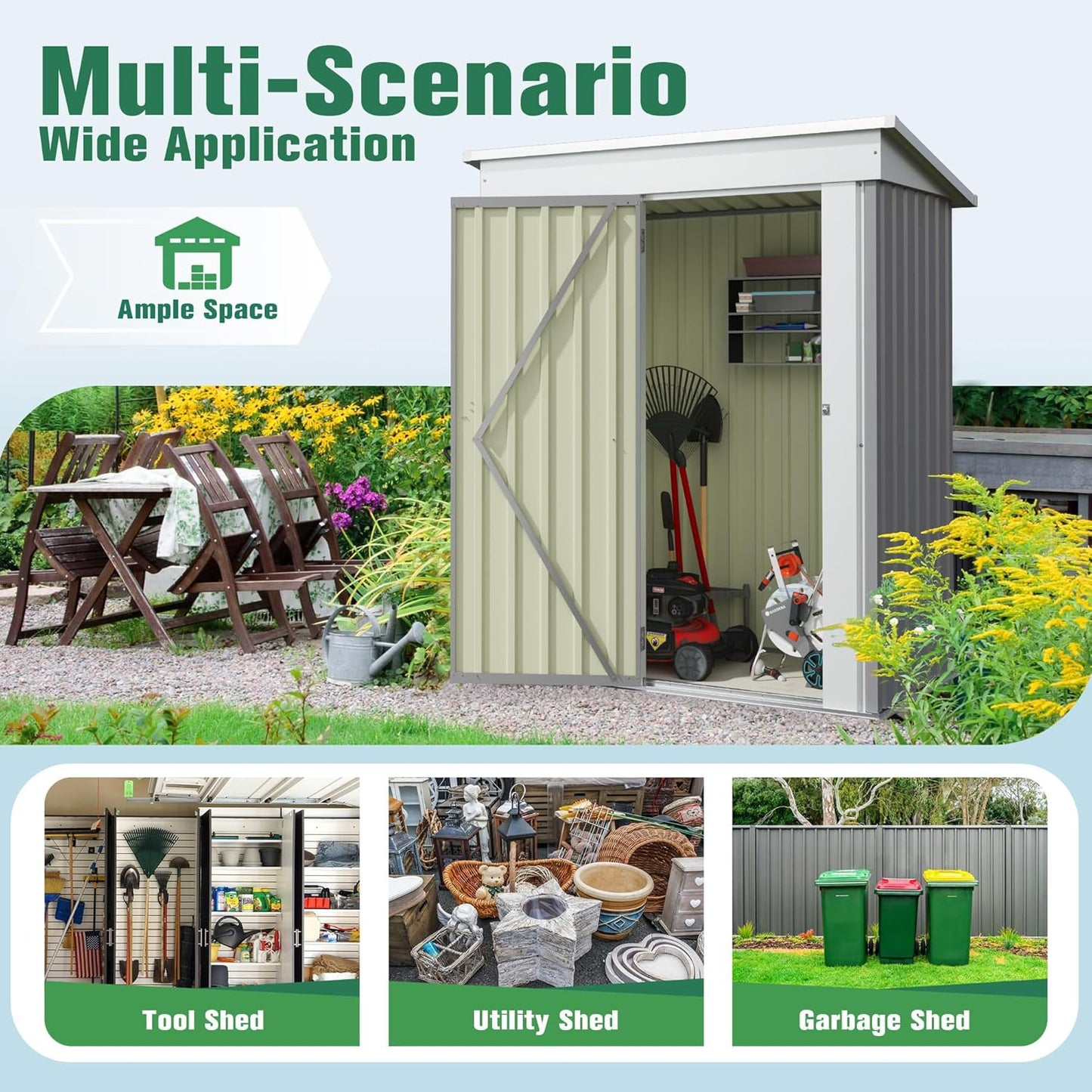 Flamaker 5x3 FT Storage Shed Waterproof Metal Garden Shed with Lockable Door Utility Tool Shed Outdoor Storage for Backyard, Patio and Lawn, Grey