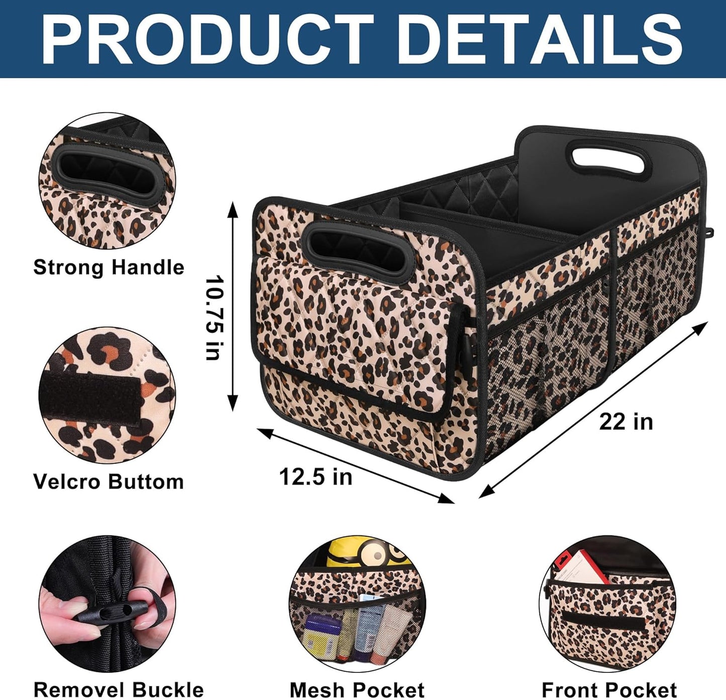 Deosk Car Trunk Organzier for suv,Car Organziers and Storage with 6 Big Pocket for Women/Men 50L Waterproof Polyester Trunk Organzier for Minivan/Truck(Medium,Leopard print)