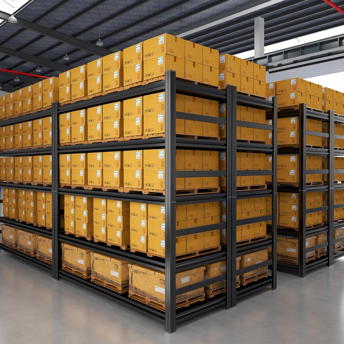 Storage Shelves, Garage Metal Shelving Unit, Adjustable, Double-Layer Column with Reinforced Ribs, Heavy-Duty, Capable of Bearing 600-3600 lbs (Black, 45''W*16''D*63''H, 5-Tier)