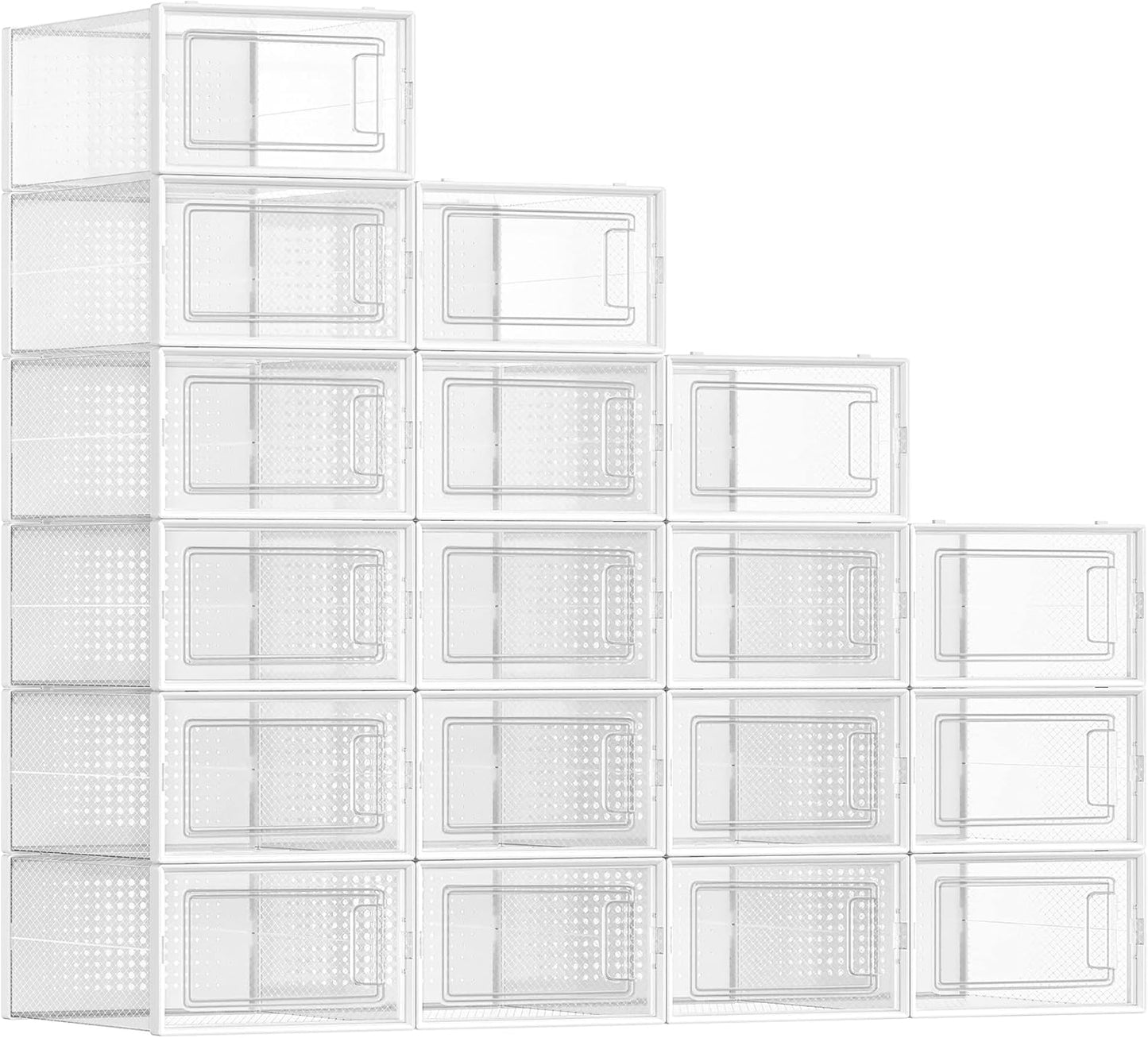 SONGMICS Shoe Boxes, Pack of 18 Shoe Storage Organizers, Stackable Clear Plastic Boxes for Closet, Sneakers, 13.1 x 9.1 x 5.6 Inches, Transparent and White ULSP18SWT