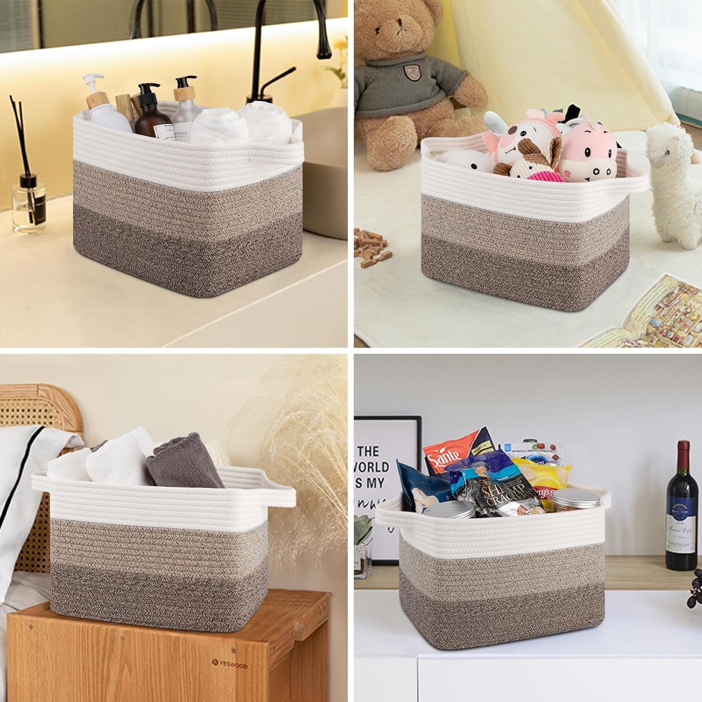 Storage Baskets for Organizing, Woven Baskets for Shelves, Rectangle Decorative Organizer for Storage Clothes, Toy, Books, Towels Nursery Bins 3 Pack (Gradient Dark Brown, 13"x9.85"x8.7")