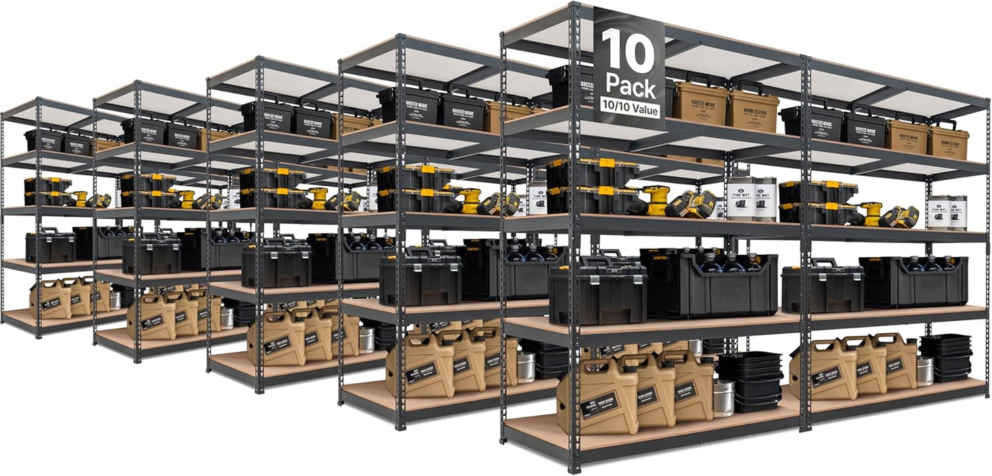 HOMEDANT 5 Tier Storage Shelves Adjustable Laminated Boltless Garage Metal Shelving Unit Heavy Duty Utility Rack Shelf Warehouse Pantry Closet Kitchen (10, (XL Deep) 48.1" W, Black)