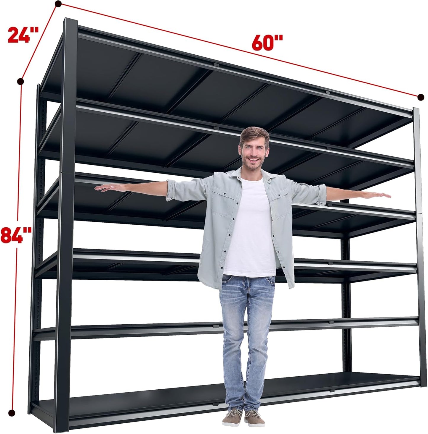 REIBII 60 "W Storage Shelves Heavy Duty, 6 Tier Garage Shelving, 3500 LBS Industrial Shelving, Adjustable Metal Shelves for Garage, Warehouse, School, Commercial, Business, 84 "H x 60 "W x 24 "D