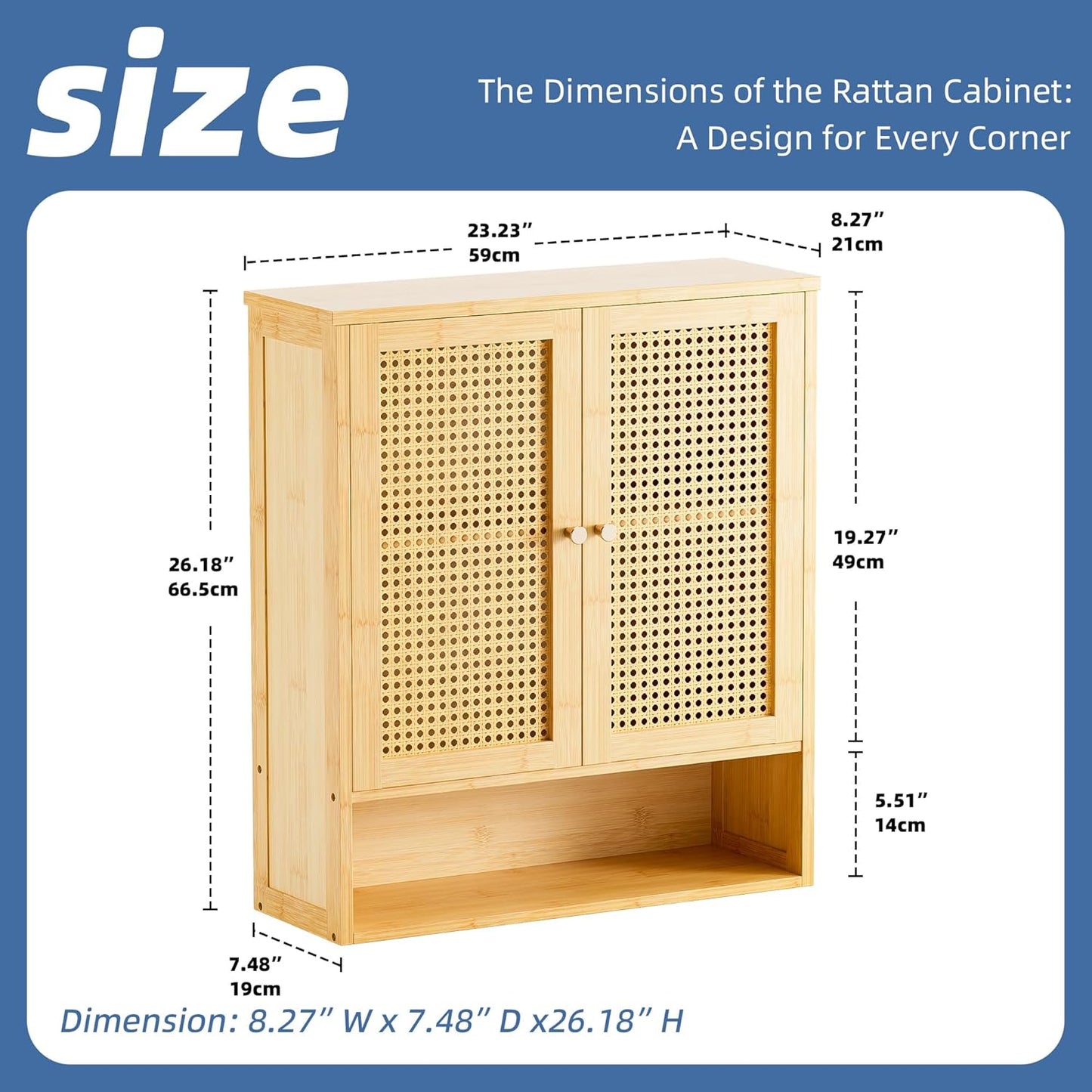 HITNET Bathroom Cabinet Wall Mounted, Rattan Medicine Cabinet, Bamboo Hanging Storage Organizer Over The Toilet with Adjustable Shelf for Living Room, Kitchen, Entryway (Natural)