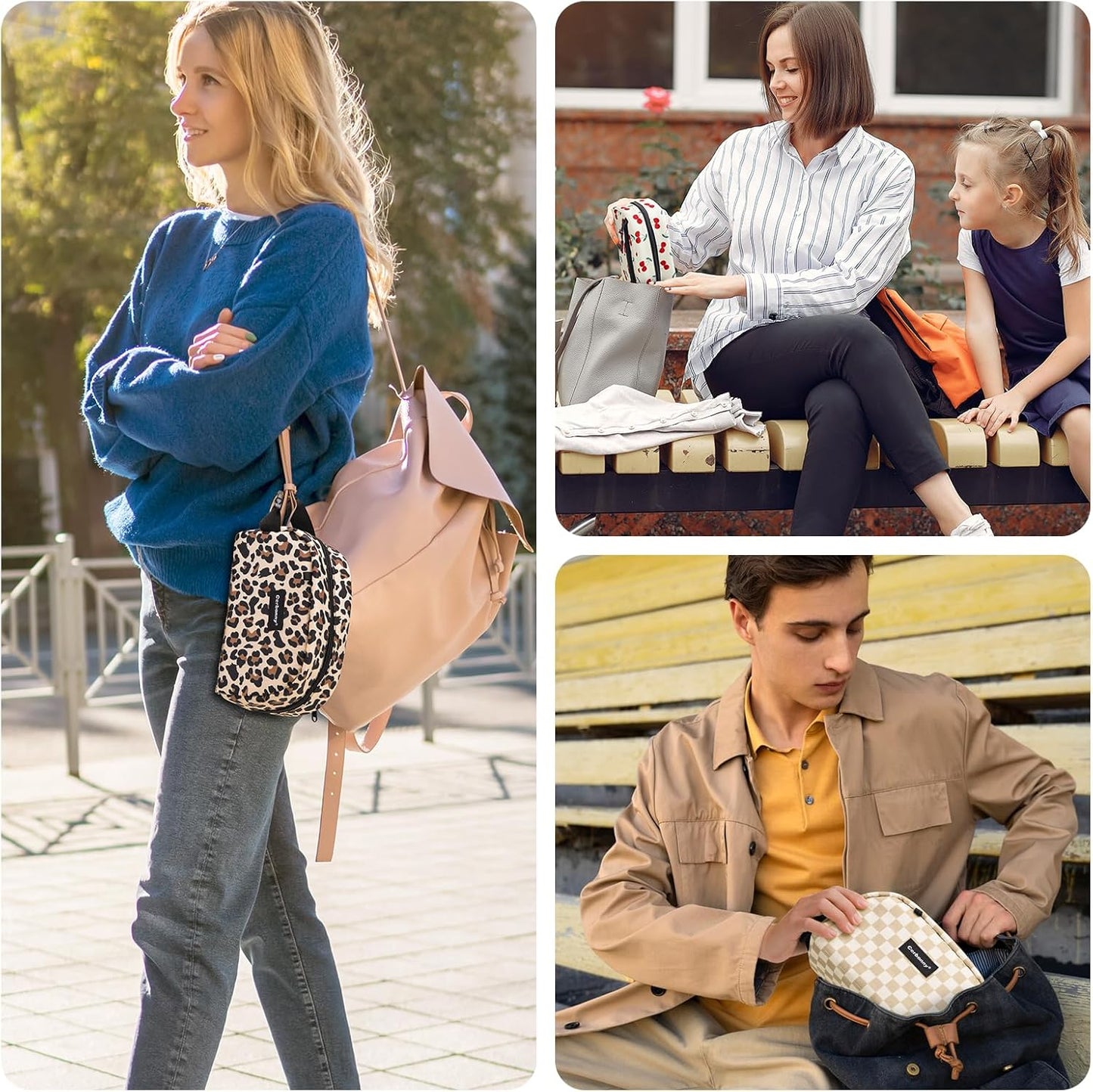 Cerbonny Small Cooler Bag Freezable Lunch Bag for Work School Travel, Leak-proof, Insulated, Khaki Checkerboard, 3.5L, 9.8x5.5x4 inch