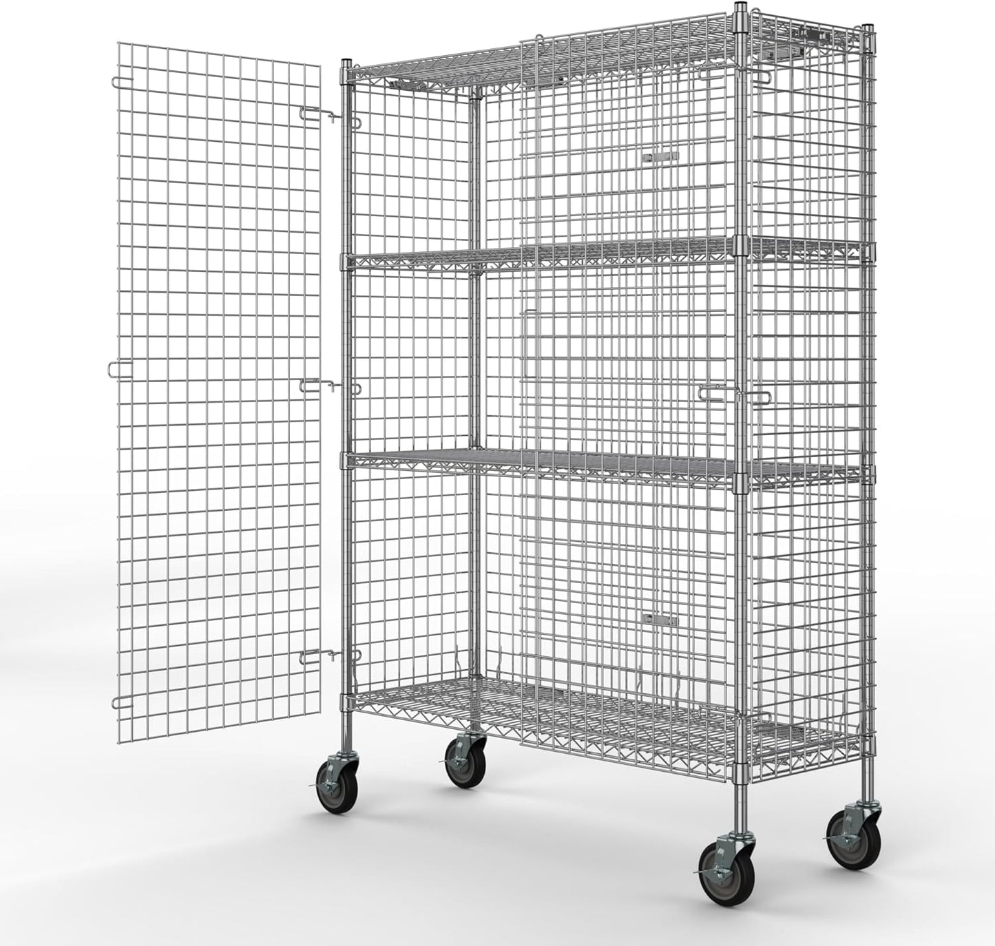 18" W x 48" L x 69" H Heavy Duty Utility Commercial Grade Metal Storage NSF Unit | Chrome Mobile Security Wire Cage Kit