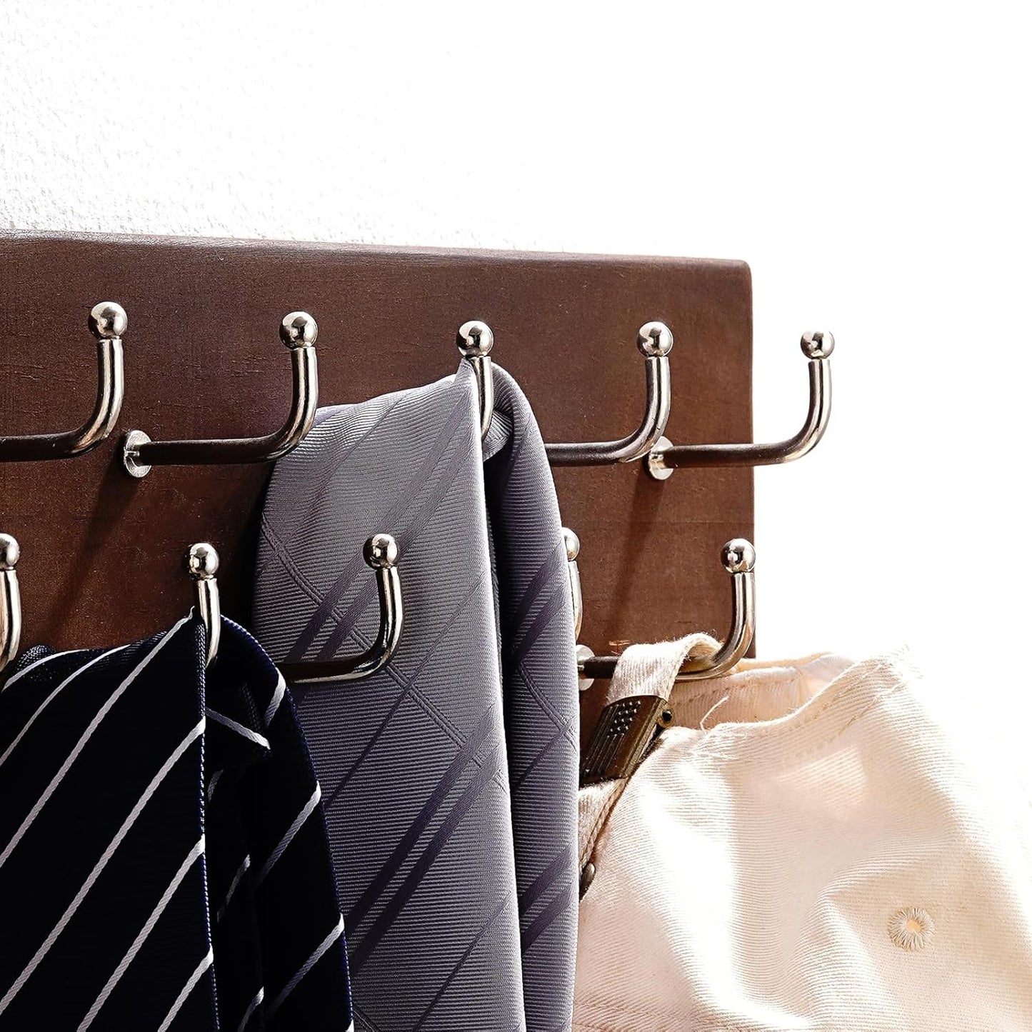 Treehouse Belt Organizer Rack, Holds Over 28 Large Belts, Sturdy Metal & Sturdy Wood Storage Holder for Closet, Versatile, Wall Mounted Belt & Tie Display Hanger for Bedroom - (Walnut) 4.25''Hx16''L
