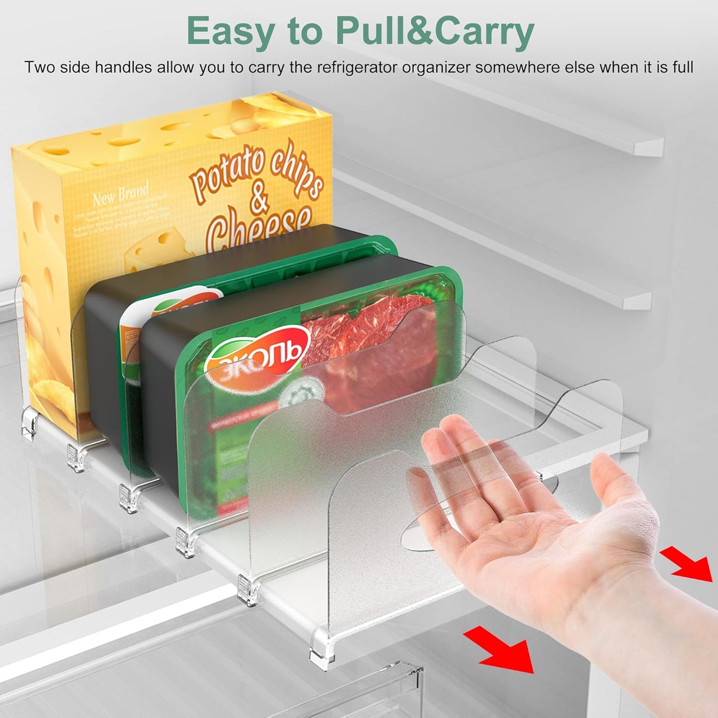 Freezer Organizer 12” Visible Fridge Organizer Rack with Removable Dividers and Handles, Freely Adjustable, Fits Refrigerator Frozen Meals, Lunch Meat Box, Cheeses (Black)