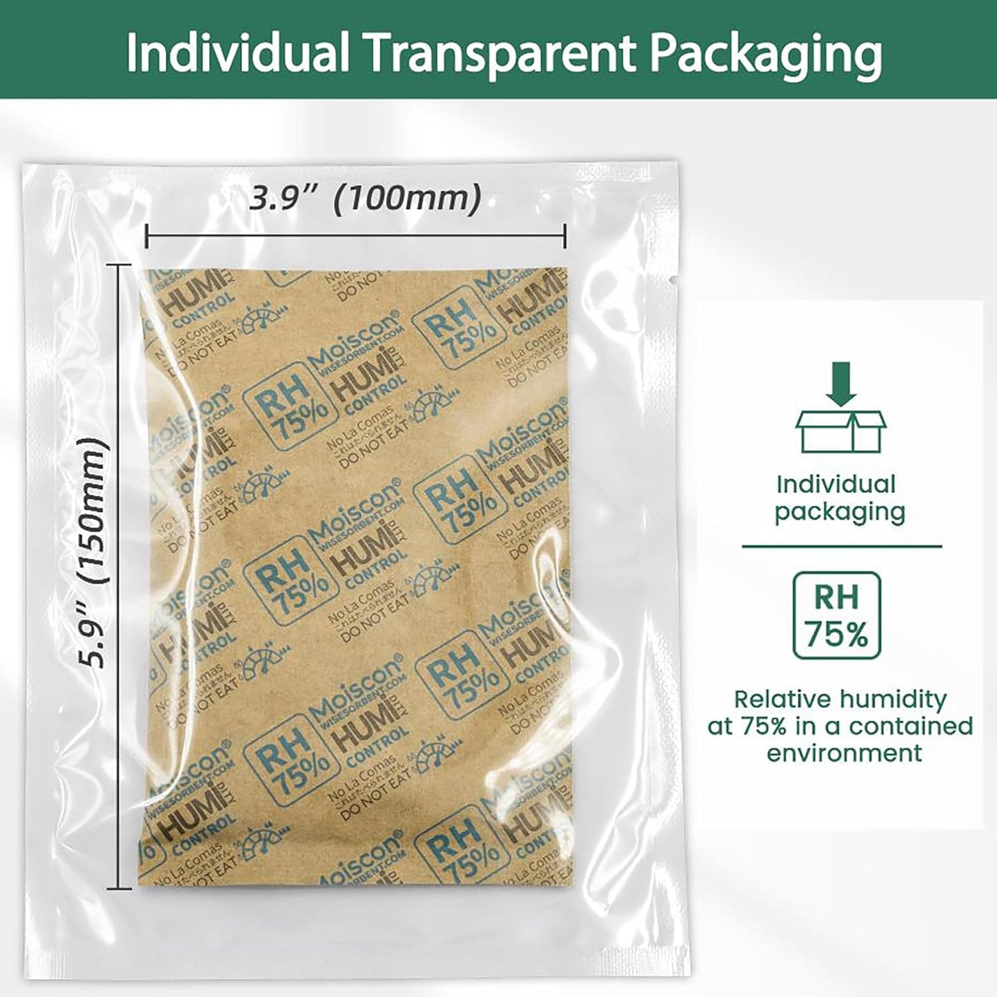 75% Two-Way Humidity Control Packs, 60 Gram 15 Pack for Storing 1 lb, Size 60 Moisture Control Packets Individually Wrapped, Humidifier Packs for Storage Containers Hydration Packets