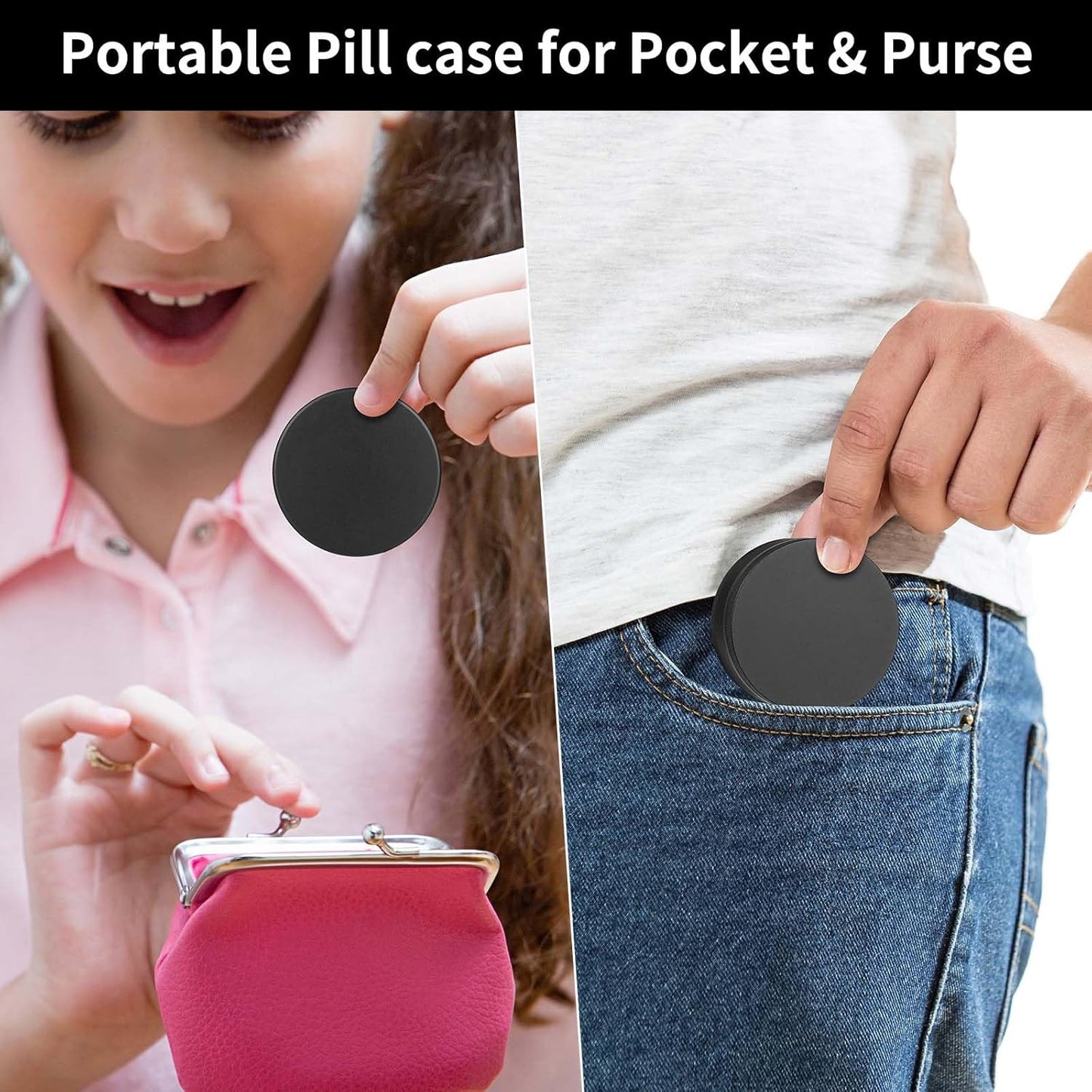Portable Pill Case Pill Box Daily - Waterproof Single Metal Pill Organizer for Pocket Purse, Aluminium Alloy Round Daily Medicine Container to Hold Vitamins, Fish Oil Medium Size