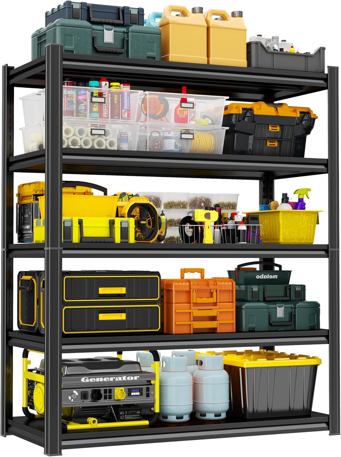 Storage Shelves, Garage Metal Shelving Unit, Adjustable, Double-Layer Column with Reinforced Ribs, Heavy-Duty, Capable of Bearing 600-3600 lbs (Black, 71 * 45 * 18, 5-Tier)