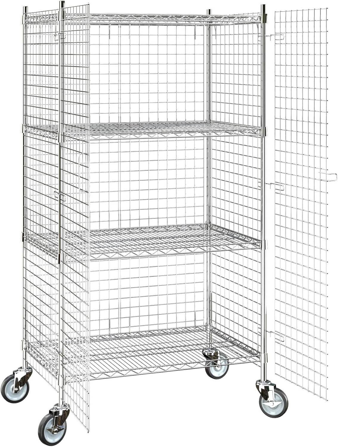24"x36"x70" Metal Wire Chrome Security Heavy Duty Commercial NSF Certified Storage Unit | Mobile Wire Security Cage Kit