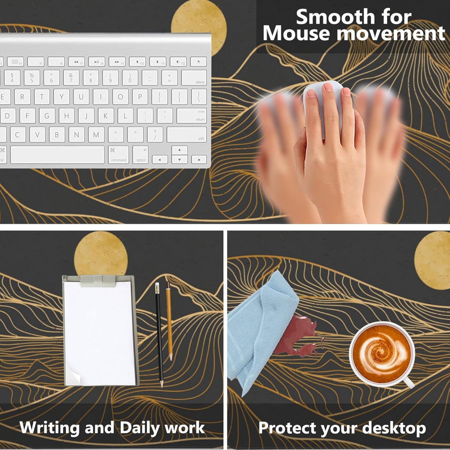 Desk Mat,Mountain Line Art Extended Gaming Mouse Pad,Large Non-Slip Rubber Base Mousepad with Stitched Edges,Waterproof Mouse Mat Desk Pad for Office Game Home 35.4x15.75 in