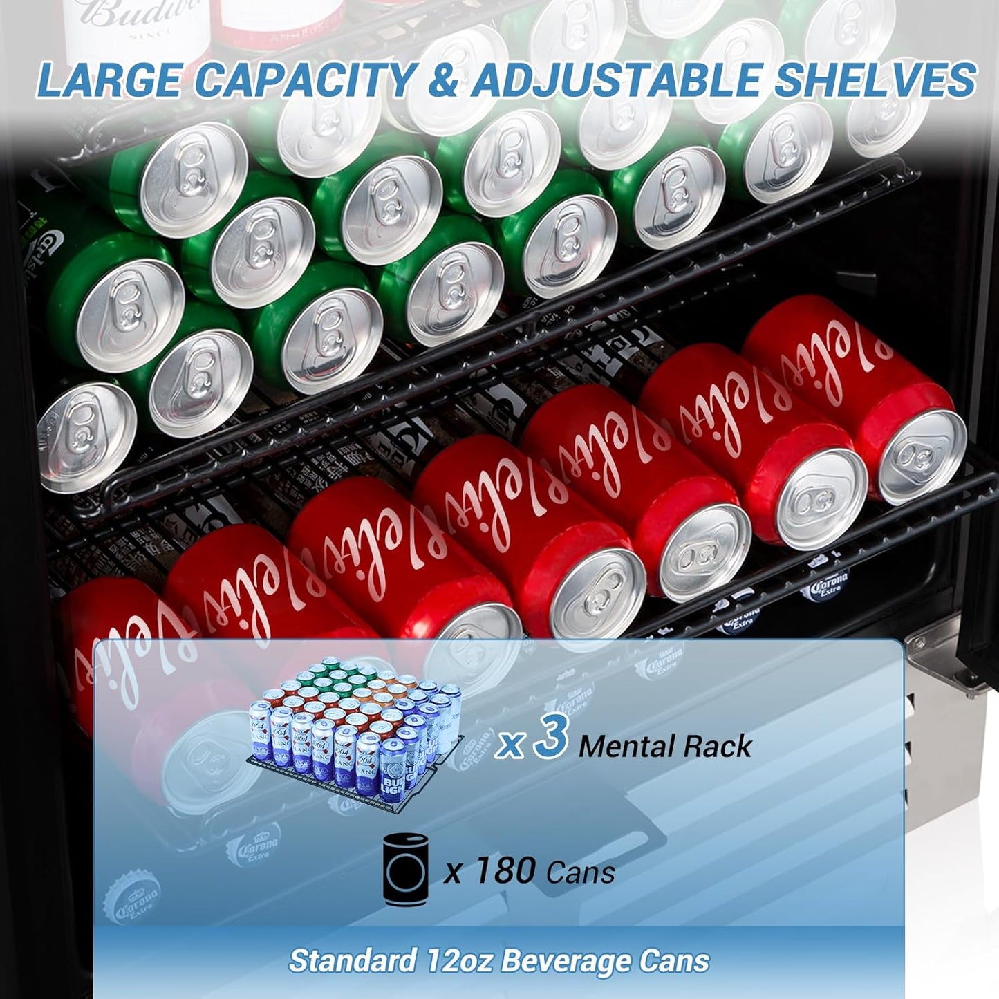 24 Inch Beverage Refrigerator, 210 Cans Under Counter Beverage Cooler, 24" Space Built-In Beer and Drink Fridge with Glass Door for Soda, Water, and Milk - For Kitchen, Bar or Office