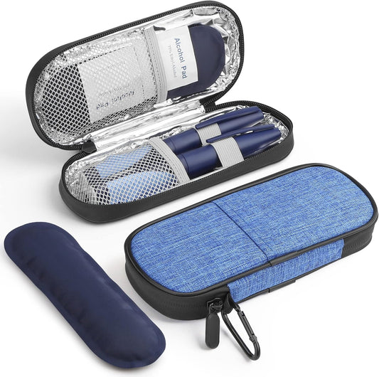 Insulin Cooler Travel Case Diabetic Medication Insulated Cool Organizer with 2 Reusable Ice Packs for Insulin Pen and Other Diabetic Supplies, for the Daily Life and Trip(Blue)