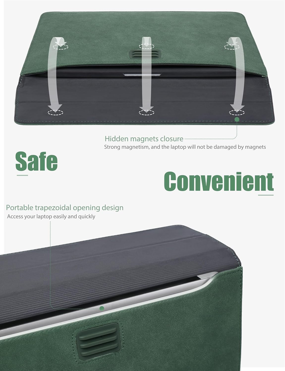 HYZUO 13 Inch Laptop Sleeve with Adjustable Stand for MacBook Air 13 M4 M3 M2 M1 2025-2018, MacBook Pro 13 M2 M1 2025-2016, Surface Pro, iPad Pro/Air 13 M4 M3 M2, XPS 13, with Pouch, Midnight Green