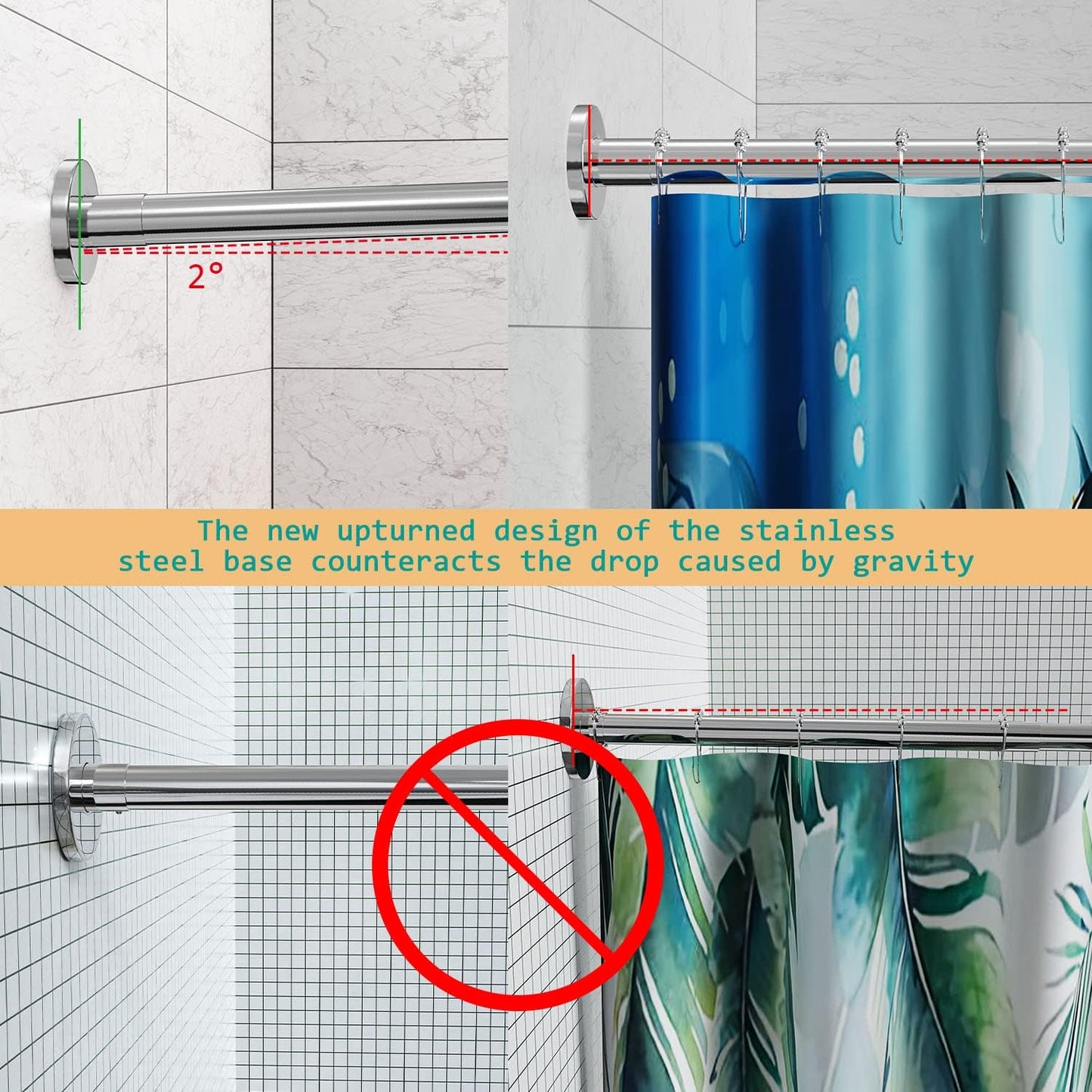 Stretchable 304 Stainless L Shaped Bathroom Bathtub Corner Shower Curtain Rod Rack, Drill Free Install, for Bathroom, Clothing Store, Private space(24"-53" x 24"-53", Maximum size 69'')