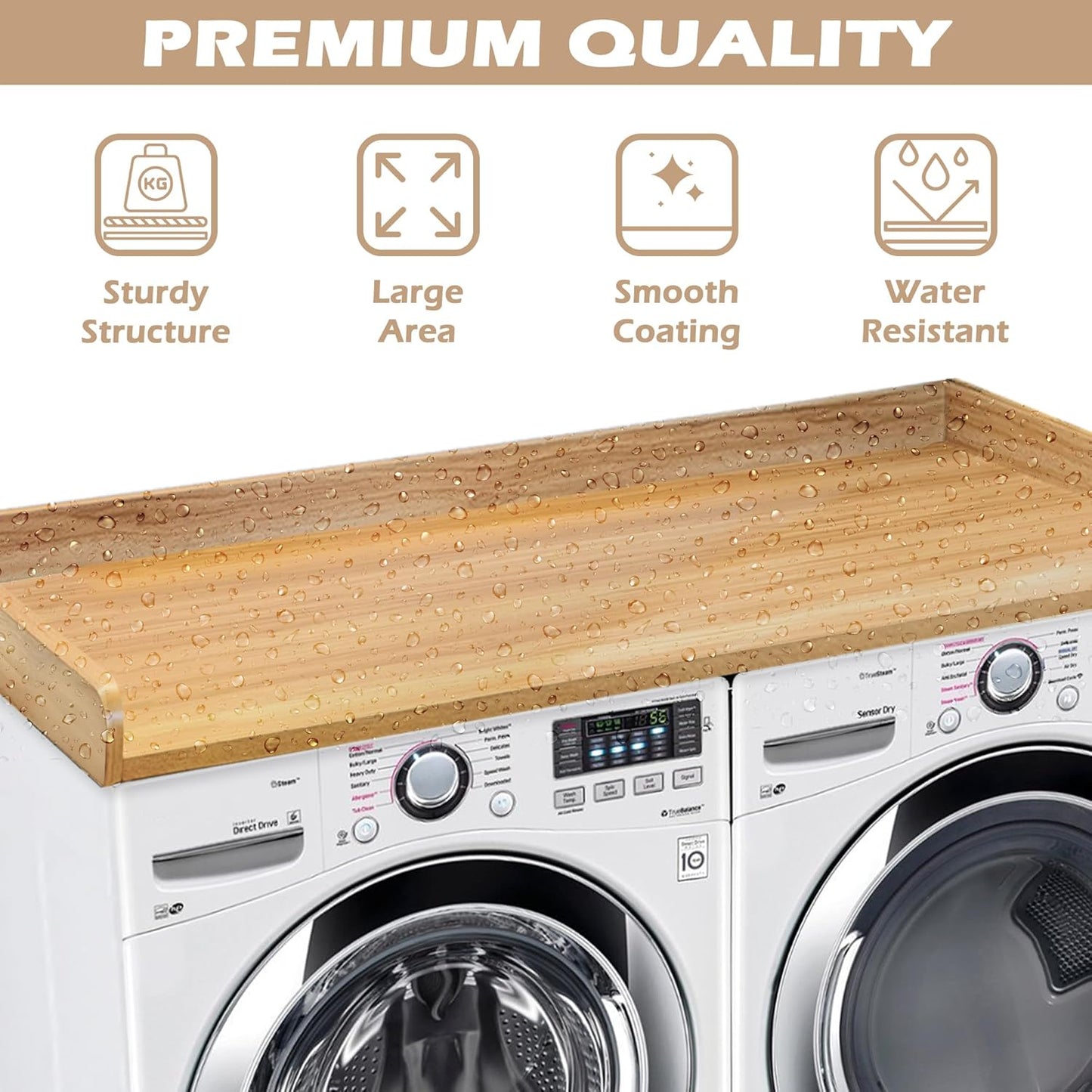 Royxen Washer Dryer Countertop with Solid Wood Core,54“W x 27.5D Laundry Countertop with Edge Rails,Washer and Dryer Topper for Laundry Room Organization (Oak)