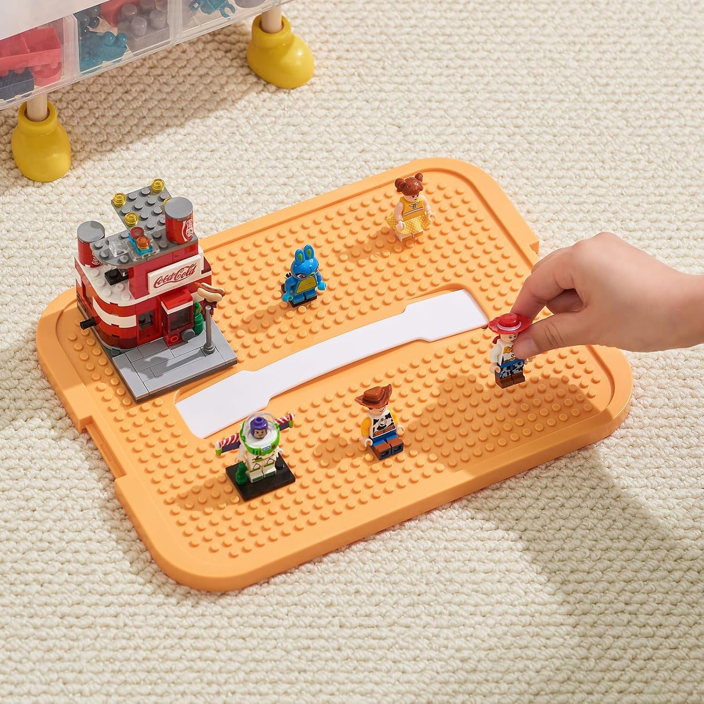 Organizers Storage Box for lego: Plastic Stackable Storage Case with Building Blocks Lids, Containers with Carrying Handle and Adjustable Grid Organizers, 3 Layer Orange