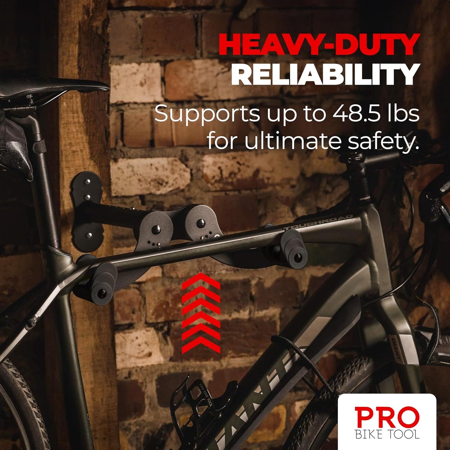 PRO BIKE TOOL Bike Rack Garage Wall Mount - Durable Alloy Bicycle Storage System with Adjustable Hook Hanger for Indoor Use - Ideal for Road, MTB, and Hybrid Bikes - Holds Up to 48.5 lbs, Black