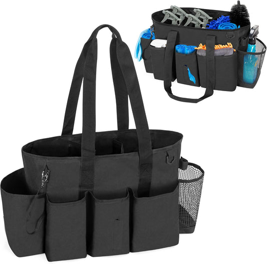 LoDrid Professional Cleaning Tote Caddy for Cleaning Supplies, Cleaning Bag Organizer with Dividers and Handle Strap for Housekeepers Work, Black, (Bag Only)