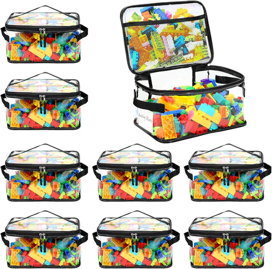 8 Packs Extra Large Toy Storage Bags with Labels, Reusable Clear PVC Board Game Storage, Travel Waterproof Toy Organizer Bags with Name Tag and Manual Pocket for Building Blocks, Puzzle, Kids Books