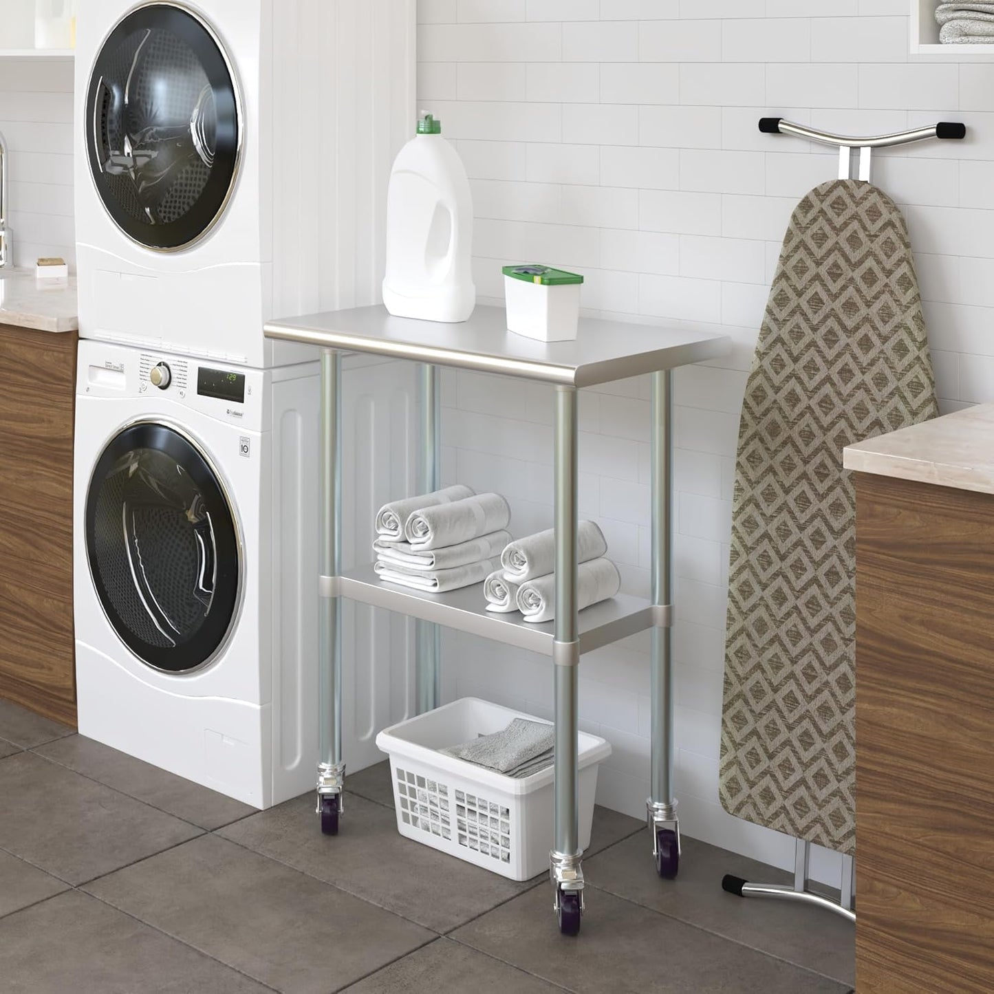AmGood 18" x 30" Stainless Steel Work Table with Casters | Heavy Duty Metal Utility Table On Wheels | Kitchen Island Cart