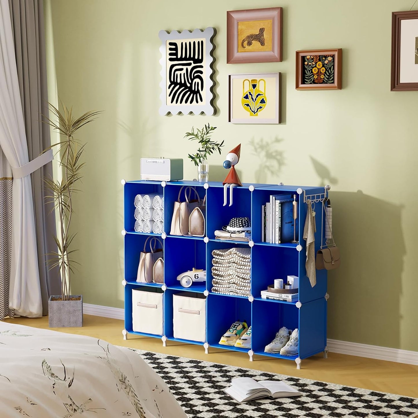 AWTATOS Cube Storage Organizer, 12 Cube Closet Organizers and Storage Shelves, DIY Stackable Bookshelf for Bedroom, Home, Admiral Blue