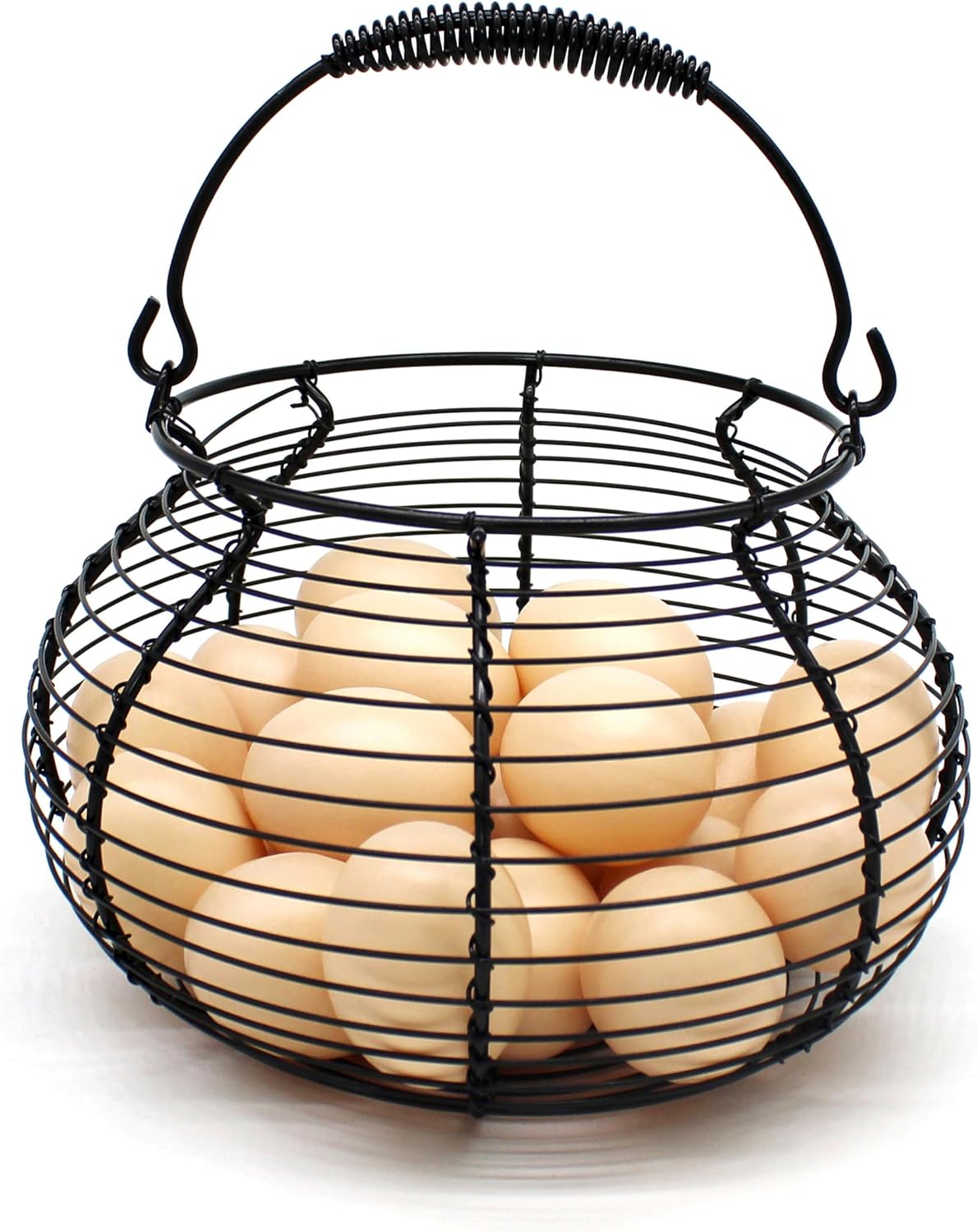 CVHOMEDECO. Elegant Wire Egg Basket with swimming Handle Primitives Vintage Gathering Basket. Black