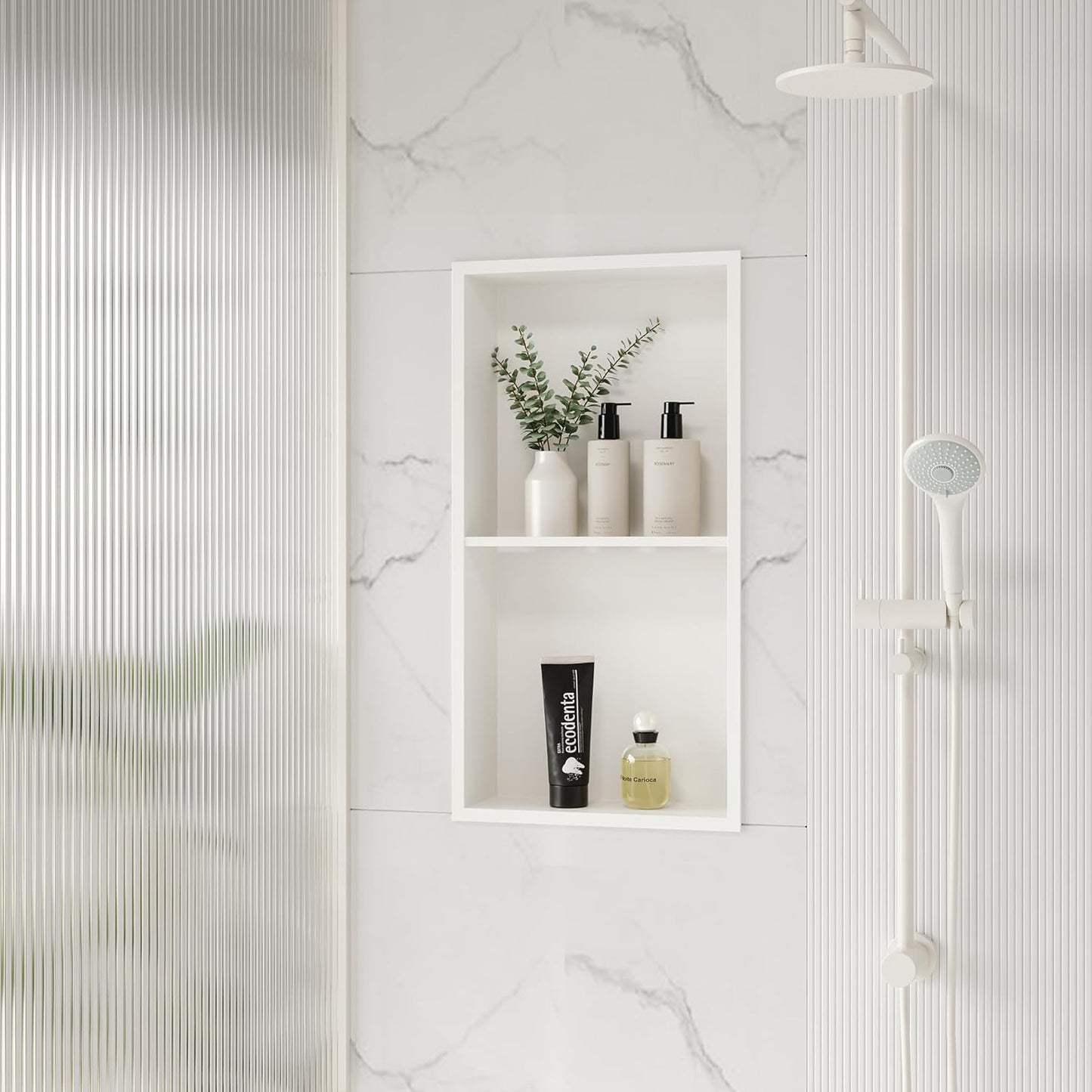 Stainless Steel Shower Niche 24" X 12", No Tile Needed Wall Niche Double Shelves, Recessed Shower Shlef for Bathroom Storage, Matte White