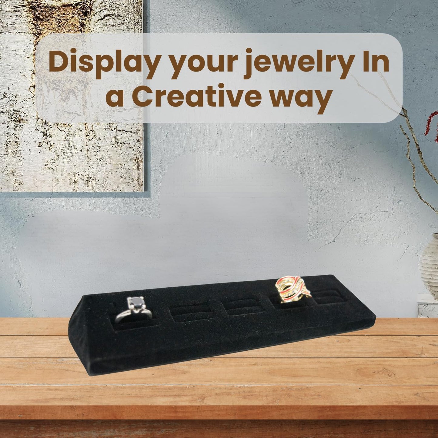Novel Box 5-Slot Black Velvet Rings/Earrings/Cufflinks Holder Tray 8.12x1.75x1 Inches - Ring Holder Organizer for Selling or Personal Use - Jewelry Display Trays for Special Occasions