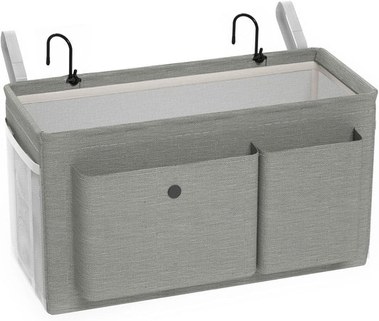 Bedside Caddy Bedside Organizer with Fixed Straps & Water Bottle Holder, Bunk Bed Caddy ideal for Home, Dorm, Hospital, Crib, Versatile Bedside Storage Solution (Grey)